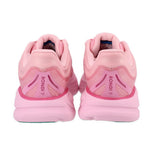 Back view of pink mesh sneakers with cushioned heel and heel-tab branding