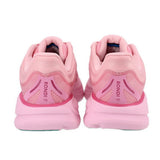Back view of pink mesh sneakers with cushioned heel and heel-tab branding