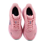 Pair of pink mesh lace-up sneakers viewed from front with laces and tongue