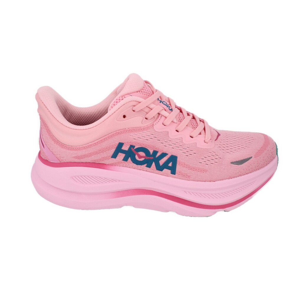 Pink mesh lace-up running sneaker with bold HOKA side logo