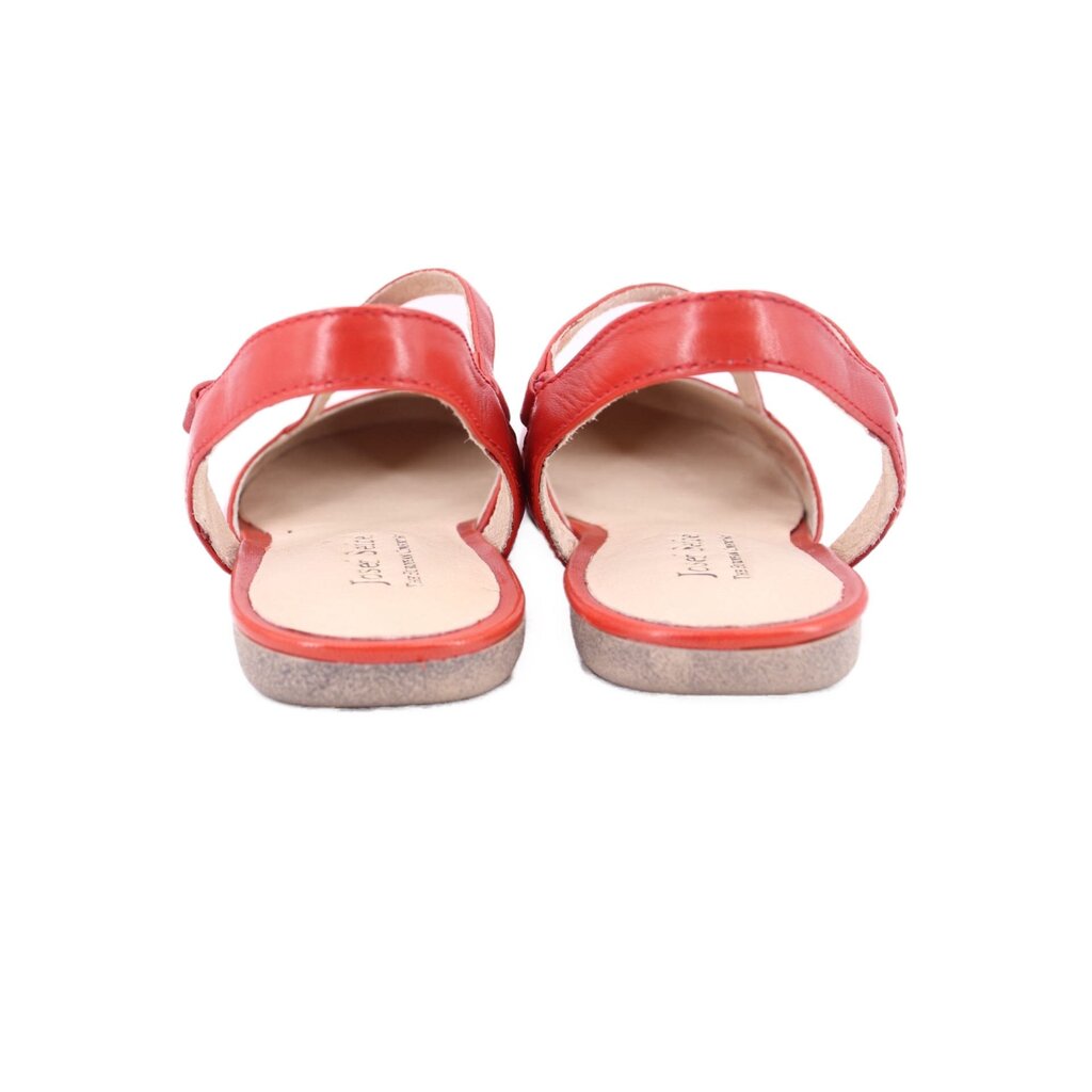 Red leather flats with wide toe straps and low cushioned sole