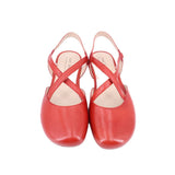 Pair of red leather flats with cross straps and rounded toe