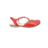 Red leather flats with open toe and slingback strap