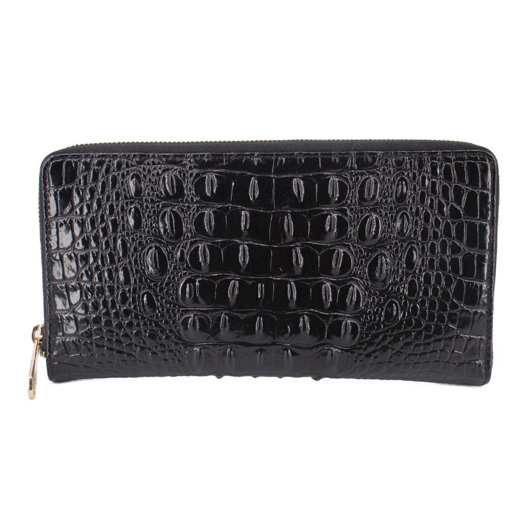 Brahmin Skyler Melbourne clutch wallet in black embossed leather with zip closure