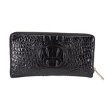 Brahmin Skyler Melbourne clutch wallet with black croc-embossed front and gold zipper