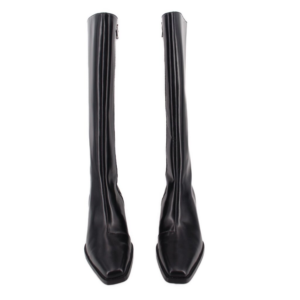 Pair of black tall boots with back zipper detailing