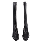 Pair of black tall boots with back zipper detailing
