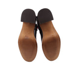 Brown leather boot soles with dark rubber heel caps and textured tread