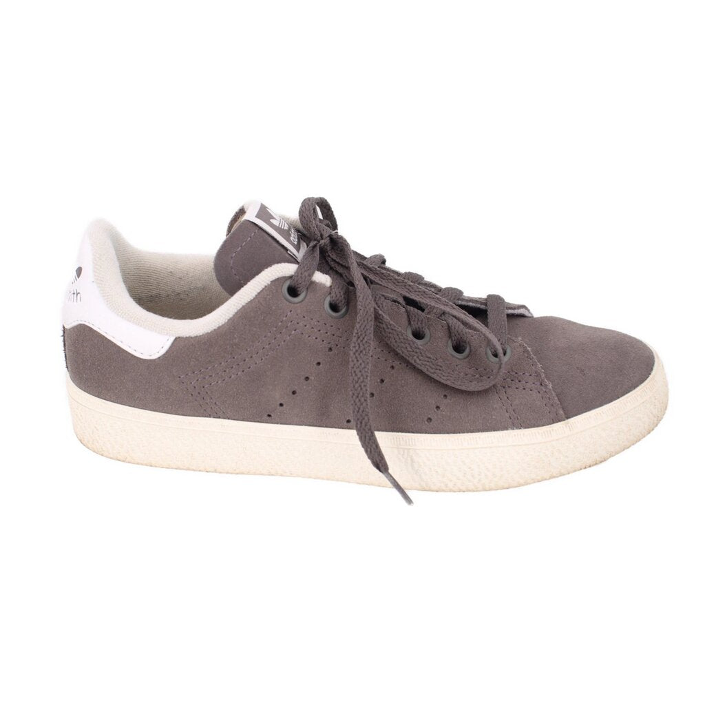 Adidas lace-up mid sneakers, dark gray suede upper with off-white midsole and sole