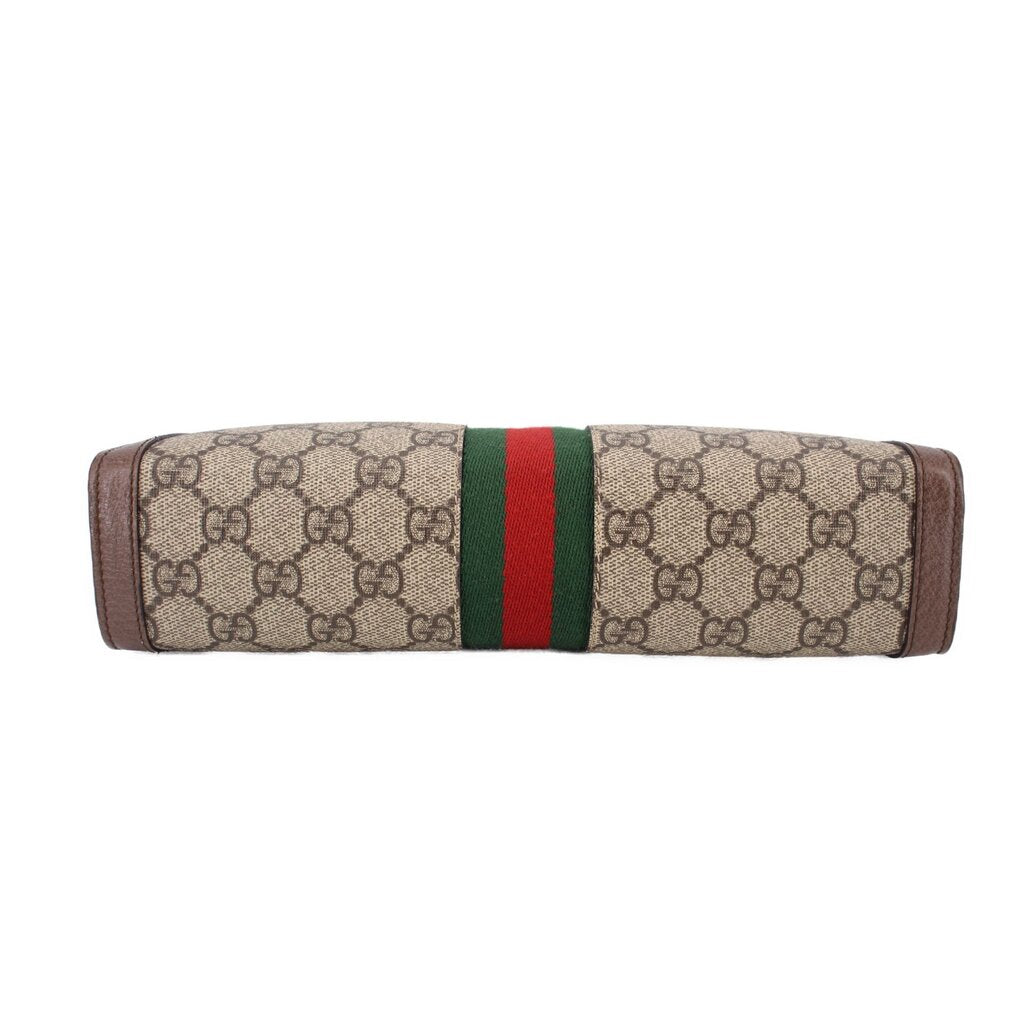 GUCCI Ophidia pouch back view, GG canvas with green and red stripe