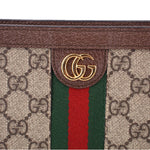 GUCCI Ophidia pouch front detail, GG logo hardware and green/red web stripe
