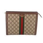 GUCCI Ophidia brown GG canvas pouch with green and red web stripe, zipper top