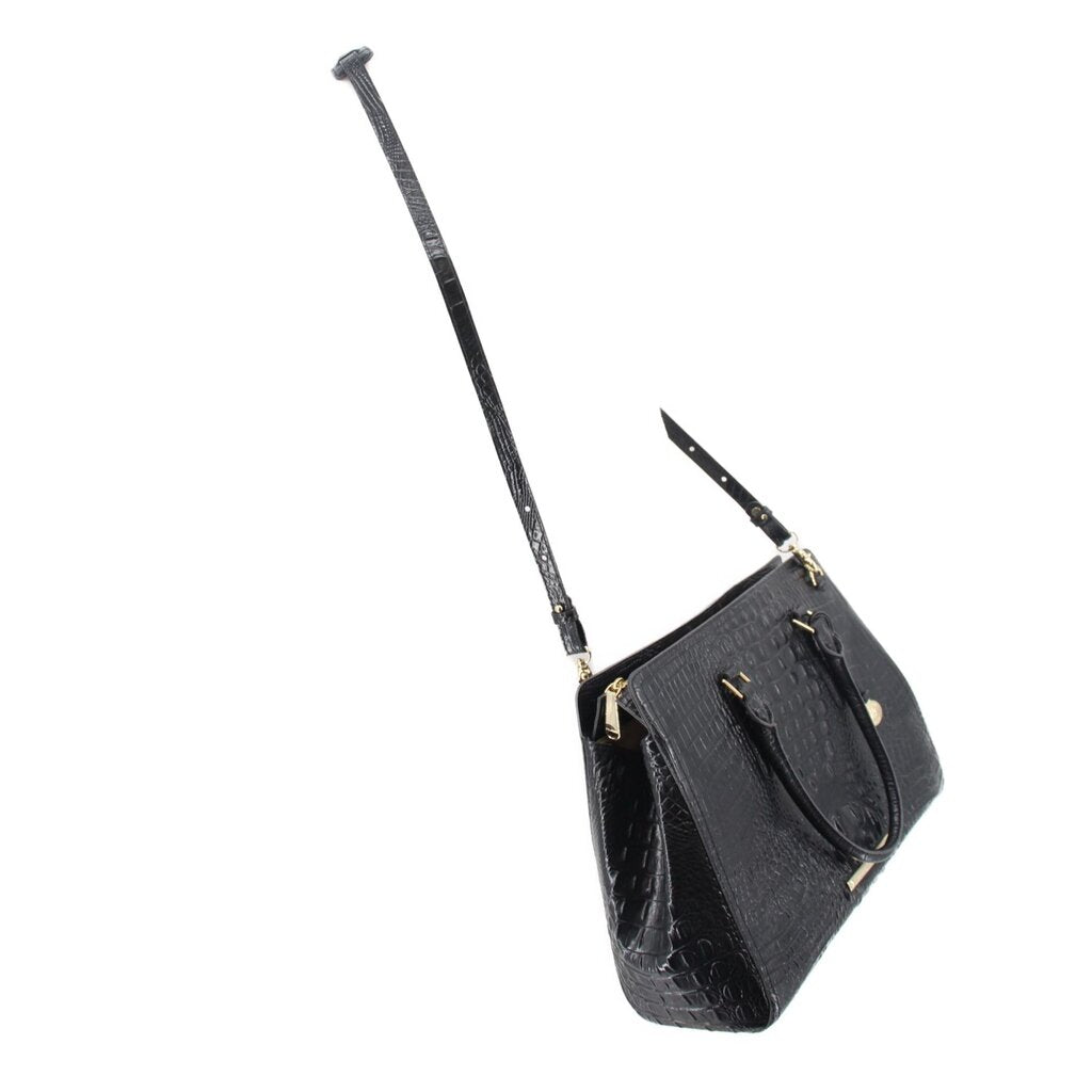 BRAHMIN black croc-embossed wristlet/crossbody with shoulder strap and gold hardware