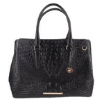 BRAHMIN black croc-embossed carryall tote with double handles and gold hardware