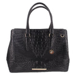 BRAHMIN black croc-embossed carryall tote with double handles and gold hardware