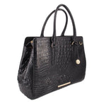 BRAHMIN black croc-embossed tote bag with structured silhouette and gold hardware