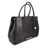 BRAHMIN black croc-embossed tote bag with structured silhouette and gold hardware