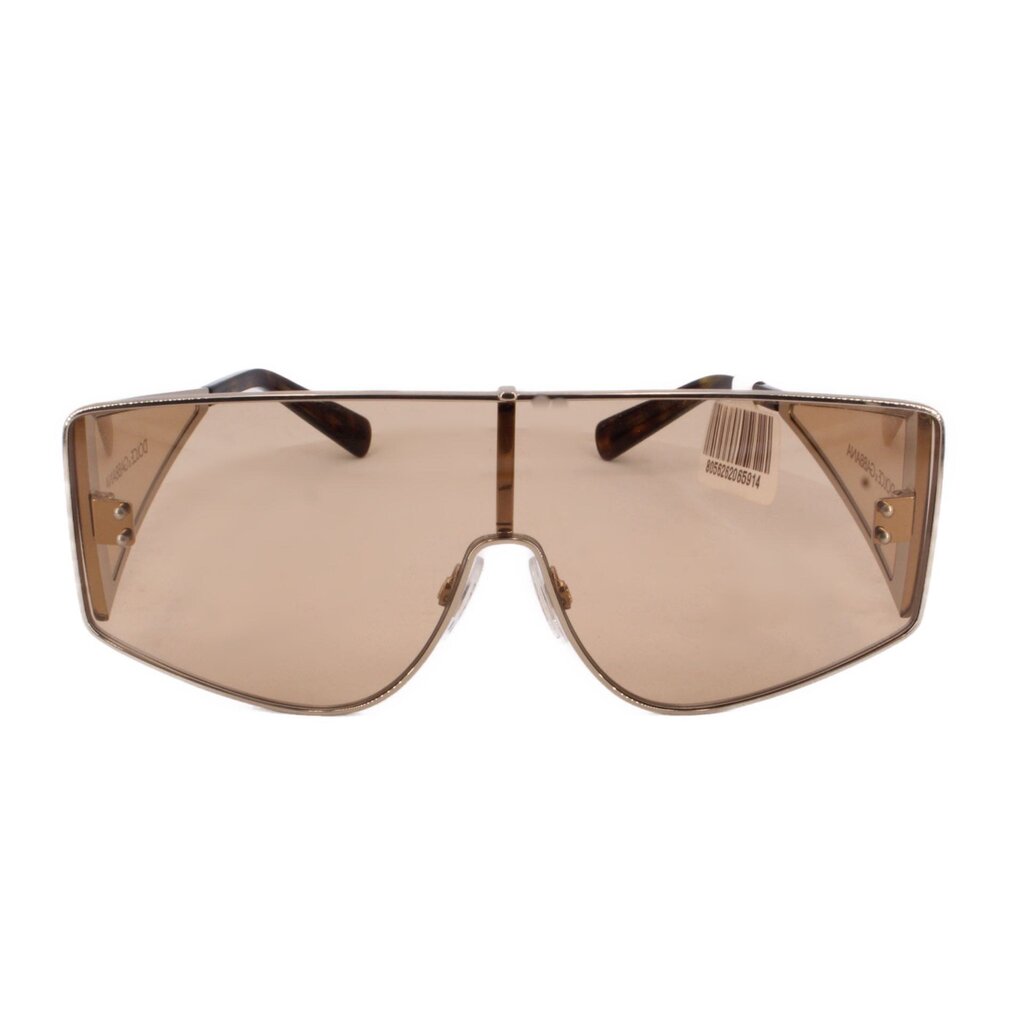 Shield sunglasses with brown tinted lenses and dark brown frame, front view