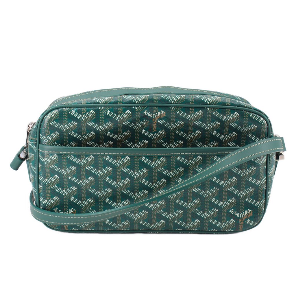 GOYARD green patterned crossbody bag with top zip and teal leather trim