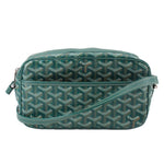 GOYARD green patterned crossbody bag with top zip and teal leather trim