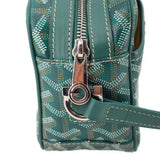 GOYARD green crossbody bag front clasp hardware with branded pattern and stitching