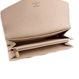 Damier Azur wallet open showing beige interior and gold zipper pull