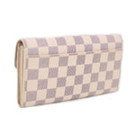 Damier Azur checkered wallet, angled side view with fold-over flap