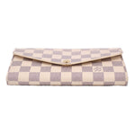 Damier Azur checkered wallet top view with gold snap and flap
