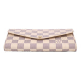 Damier Azur checkered wallet top view with gold snap and flap
