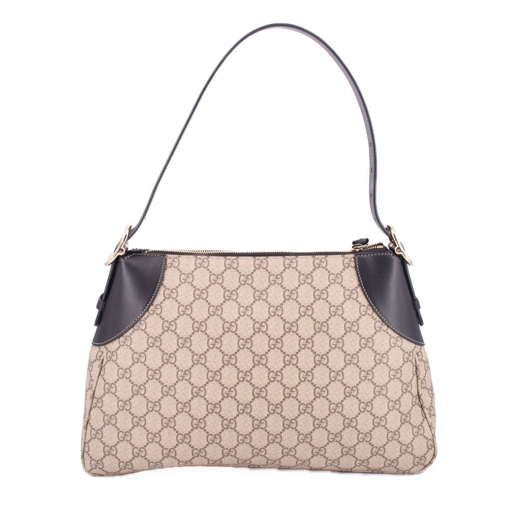 Large shoulder bag with GG monogram canvas, dark side accents, and gold-tone hardware