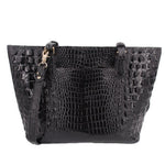 Brahmin Asher medium tote bag, black croc-embossed leather, back exterior pocket