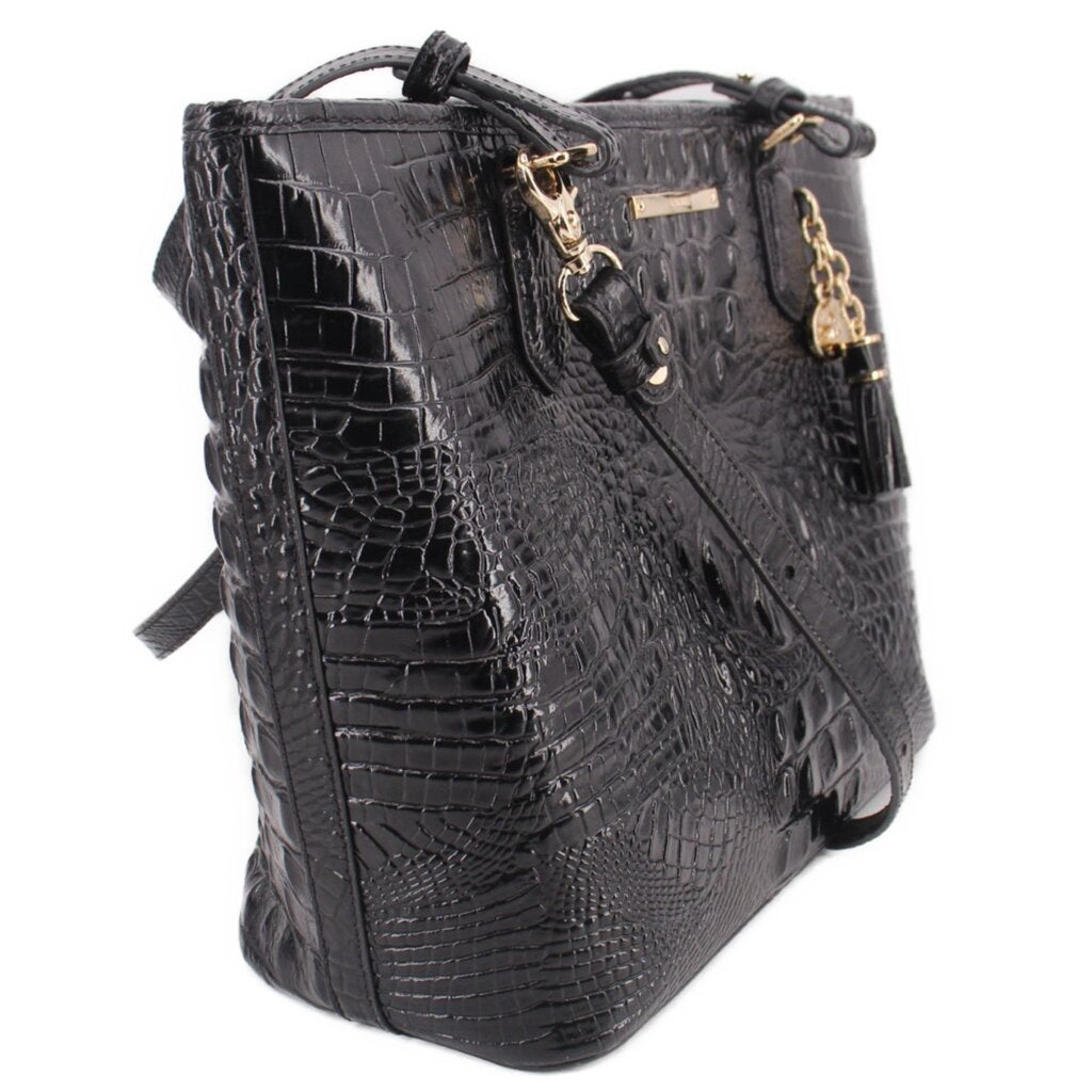Brahmin Asher medium tote bag, black croc-embossed leather, adjustable shoulder strap