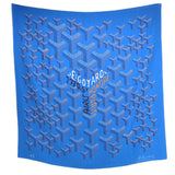 Blue silk scarf with geometric Goyardine pattern and multicolor logo print