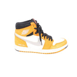 High-top leather sneakers in light yellow with black laces and collar, white side panel