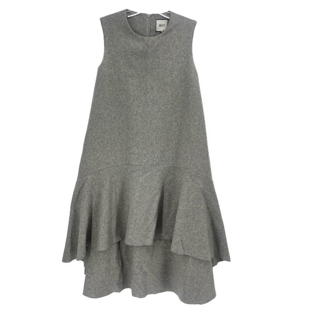 Gray sleeveless dress with tiered ruffle hem