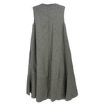Gray sleeveless dress, back view with gathered skirt