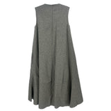 Gray sleeveless dress, back view with gathered skirt