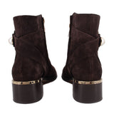 JIMMY CHOO brown suede ankle booties with block heel and metallic heel detail