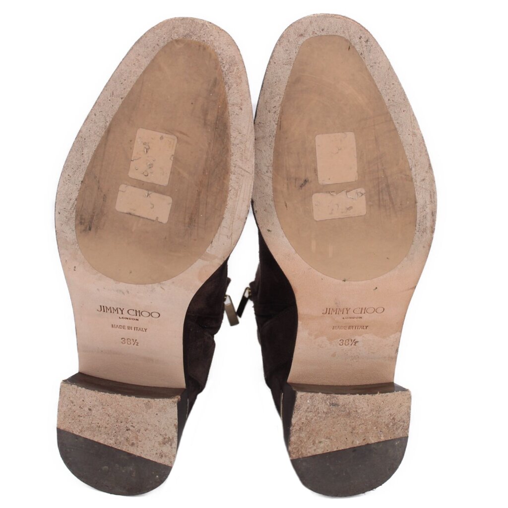 JIMMY CHOO brown suede ankle booties with printed insoles and rubber outsole