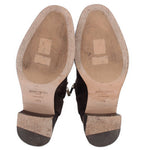JIMMY CHOO brown suede ankle booties with printed insoles and rubber outsole