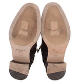 JIMMY CHOO brown suede ankle booties with printed insoles and rubber outsole