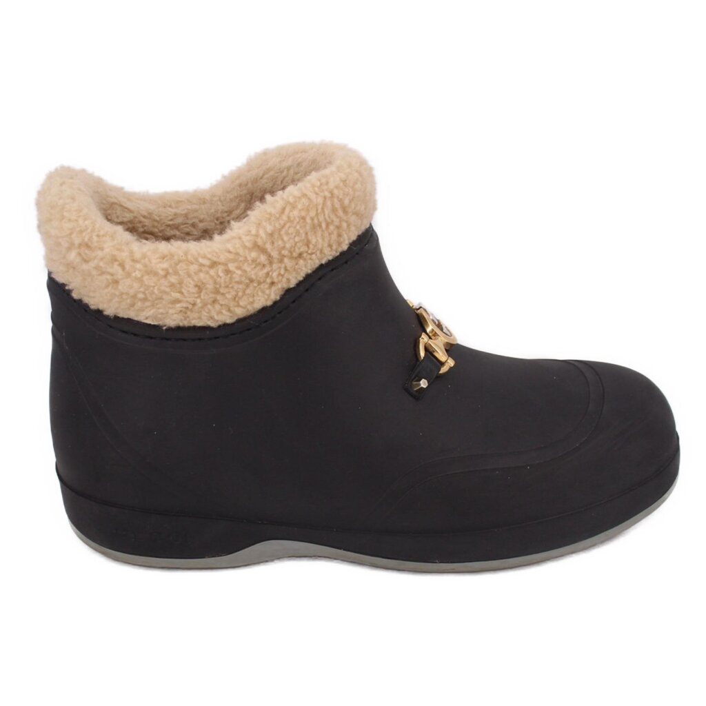GUCCI fur-lined booties in black with tan shearling collar
