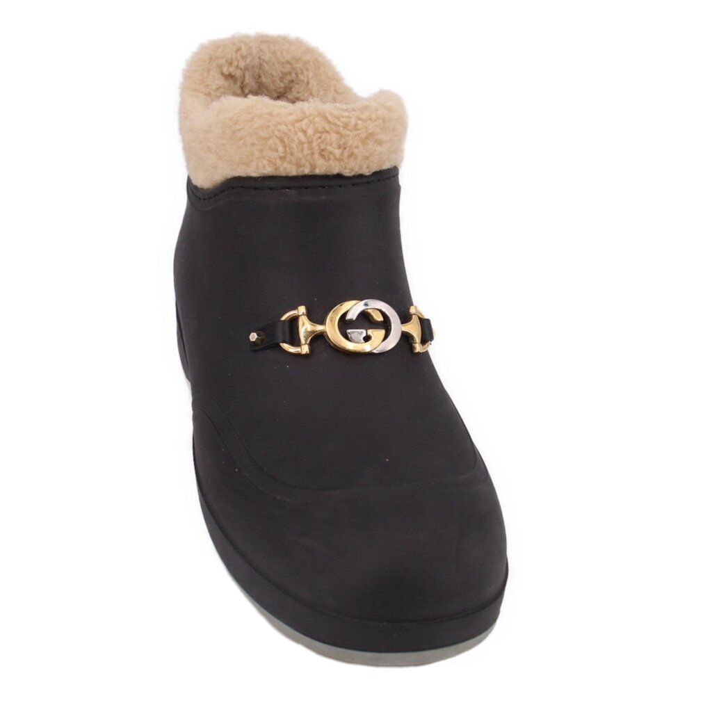 GUCCI black fur-lined booties with GG buckle emblem on side
