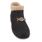 GUCCI black fur-lined booties with GG buckle emblem on side