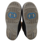 GUCCI booties outsoles with patterned tread and blue GG logo