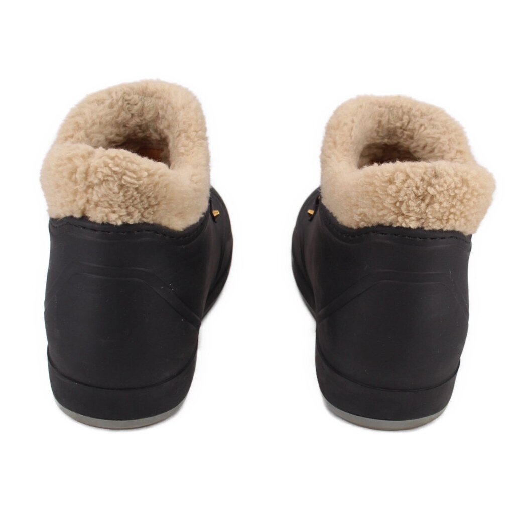 GUCCI black fur-lined booties from back with tan shearling trim
