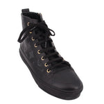 LOUIS VUITTON black high-top sneakers with lace-up front and gold eyelets