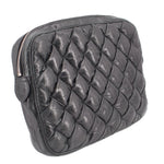 BALENCIAGA quilted black leather pouch side view with front zipper and zip top