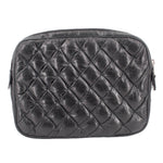 BALENCIAGA quilted black leather pouch with diamond stitching and zip closure