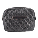 BALENCIAGA quilted black leather pouch with front zip pocket and zip closure